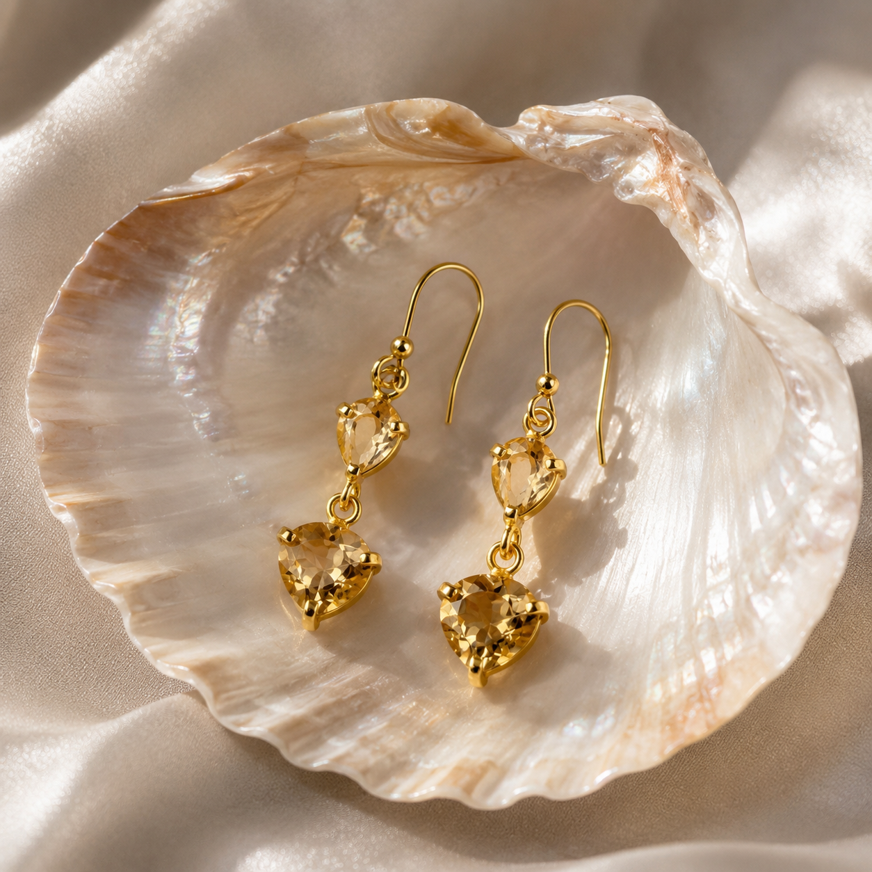 Statement Citrine Earrings Gold