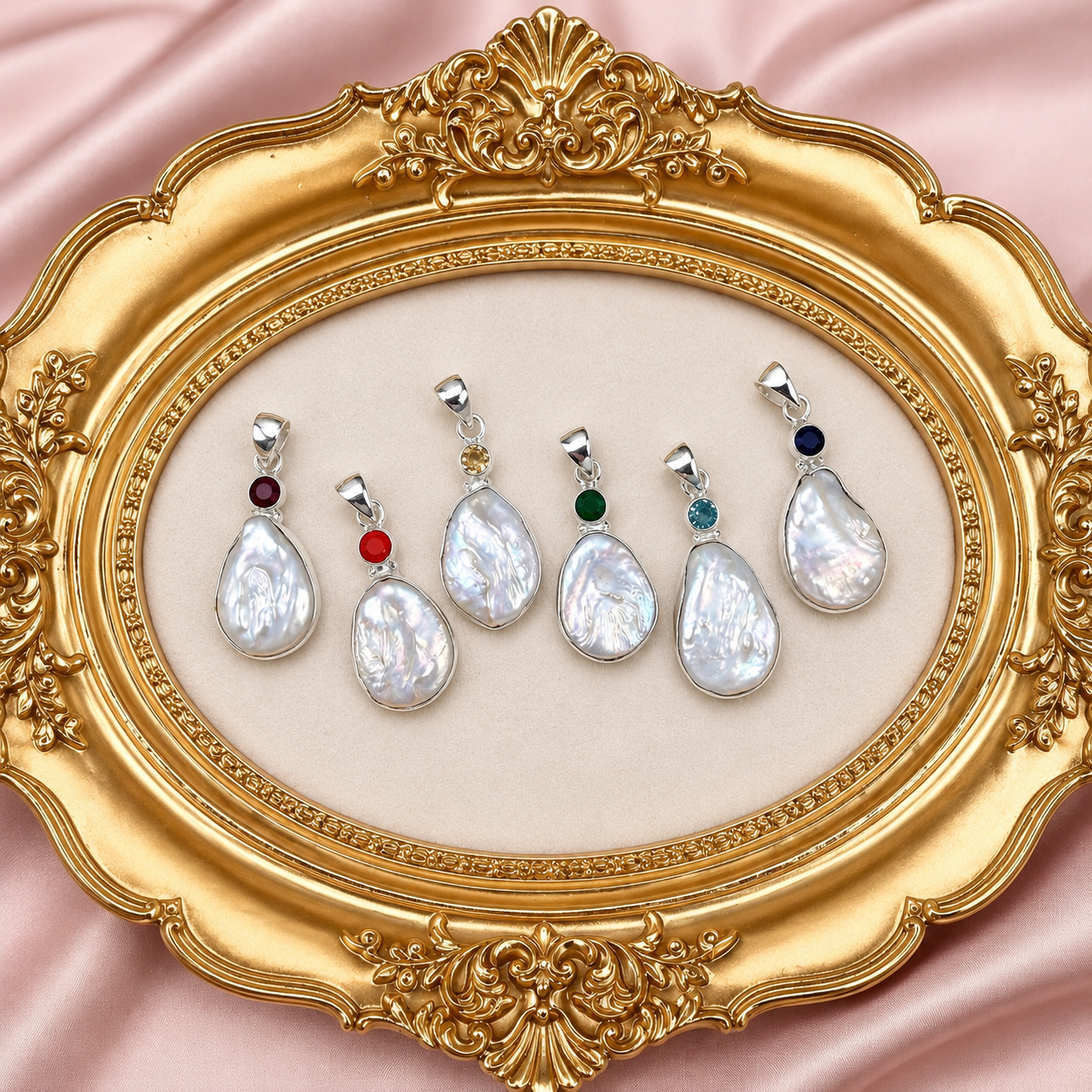 Mermaid's Treasure Pearl & Gemstone Sterling Silver Pendant