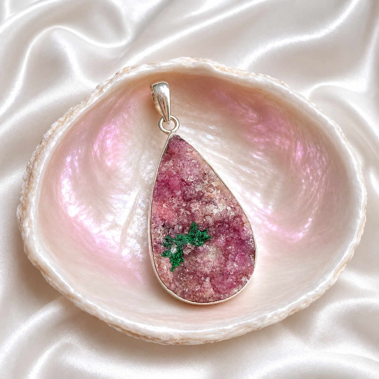 Cobalto Calcite with Malachite Pendant