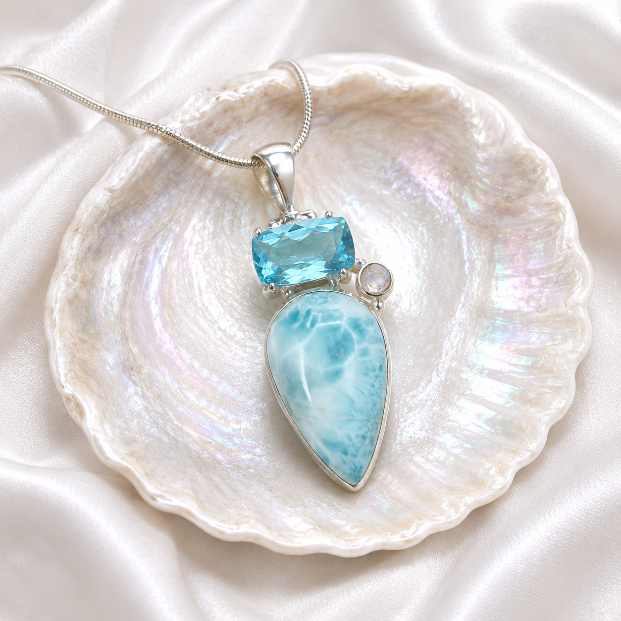 Statement Larimar , Topaz & Moonstone Pendant