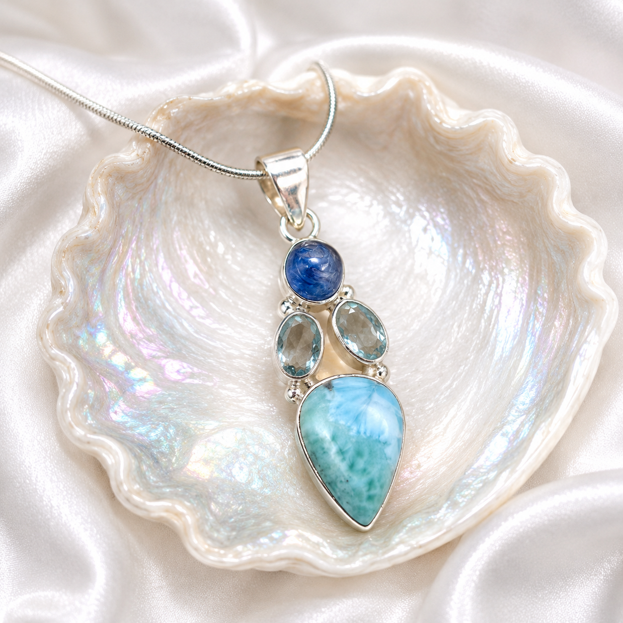 Gem Kyanite, Sky Blue Topaz & Larimar Pendant