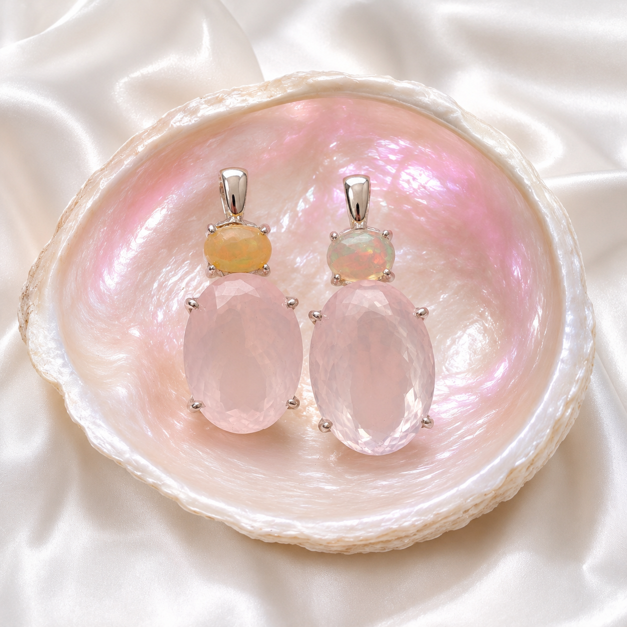 Opal & Mozambique Rose Quartz Pendant