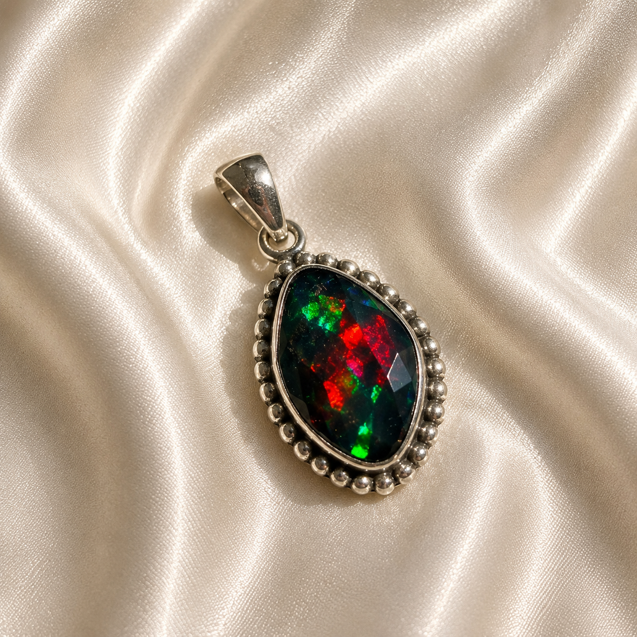 Faceted Ethiopian Black Opal Pendant