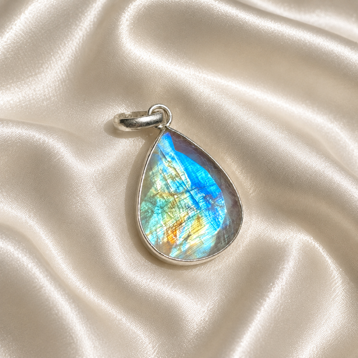 Best Quality Faceted Rainbow Moonstone Pendant