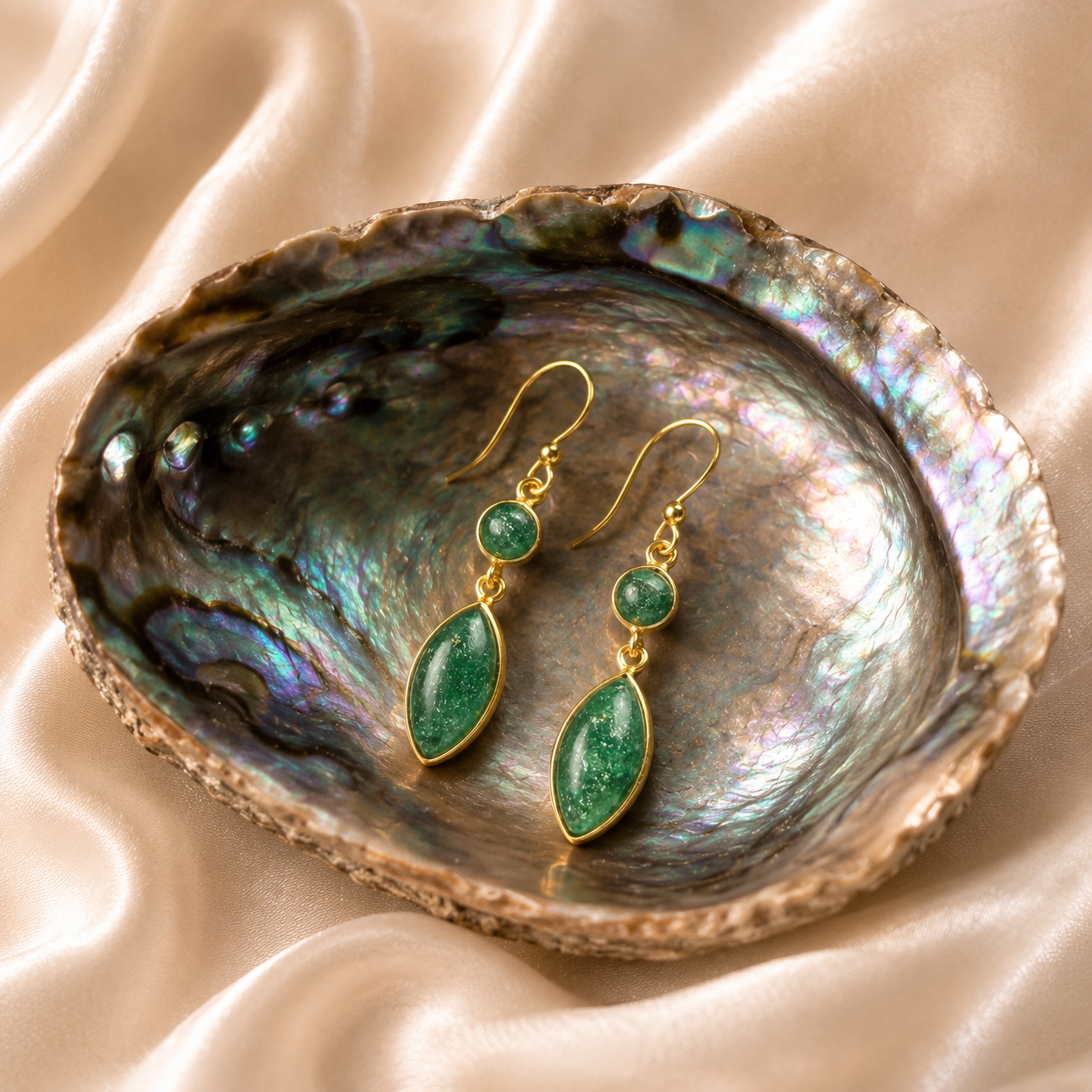 Green Aventurine Earrings Gold