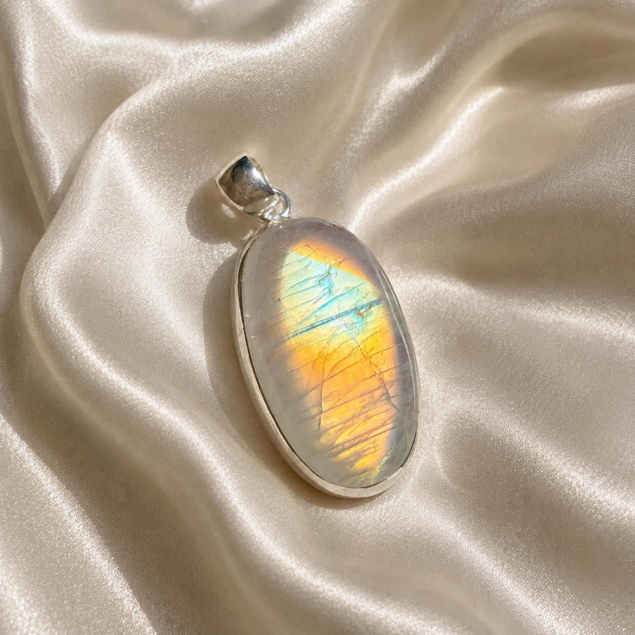 Peach Rainbow Moonstone Pendant