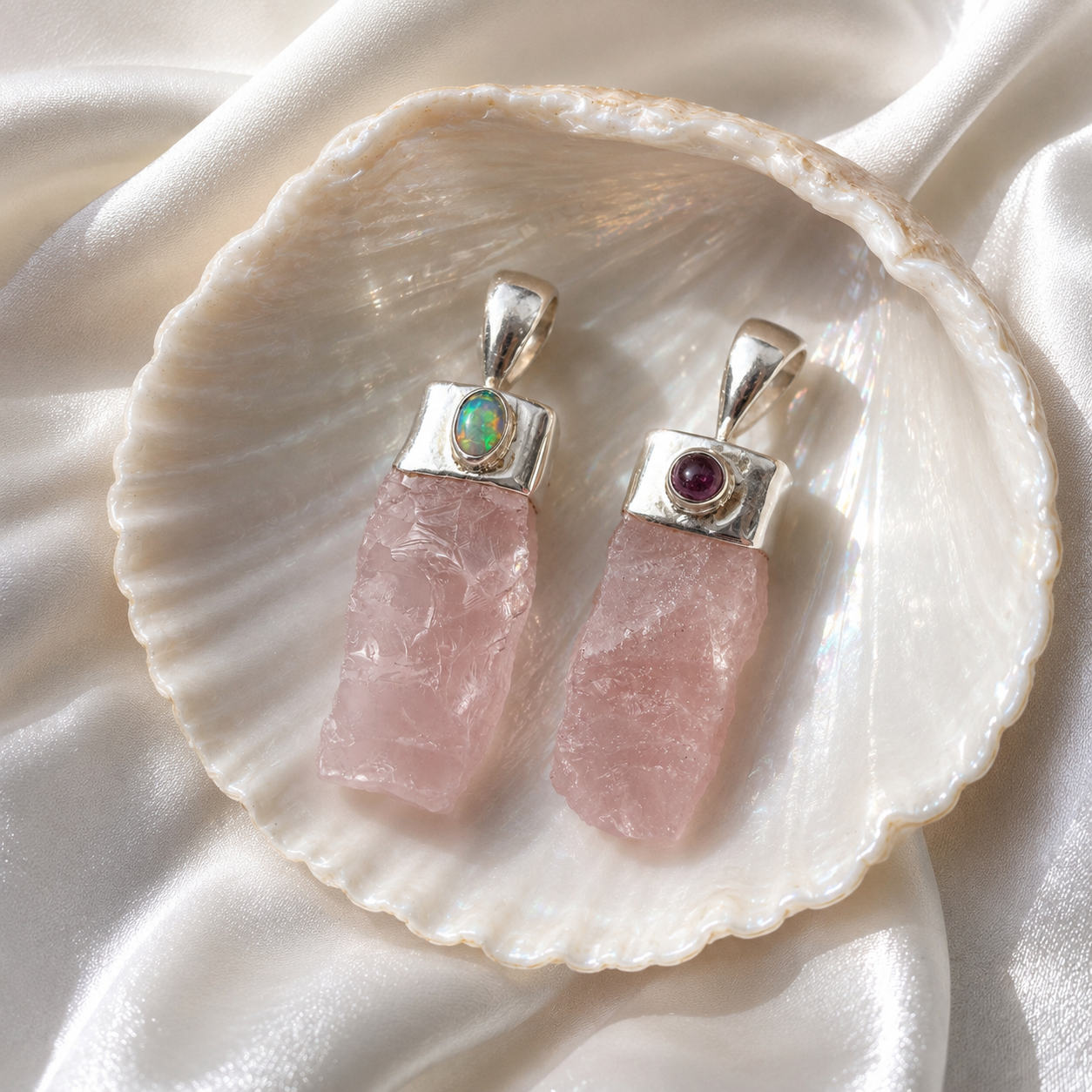 Raw Rose Quartz & Gemstone Pendant