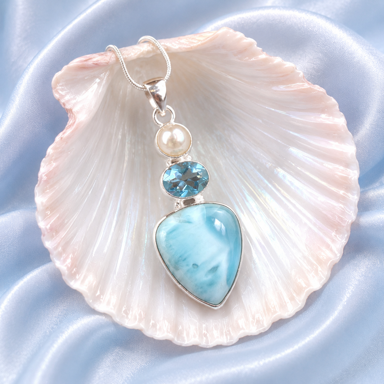 Pearl Dreams - Pearl, Sky Blue Topaz & Gemmy Larimar