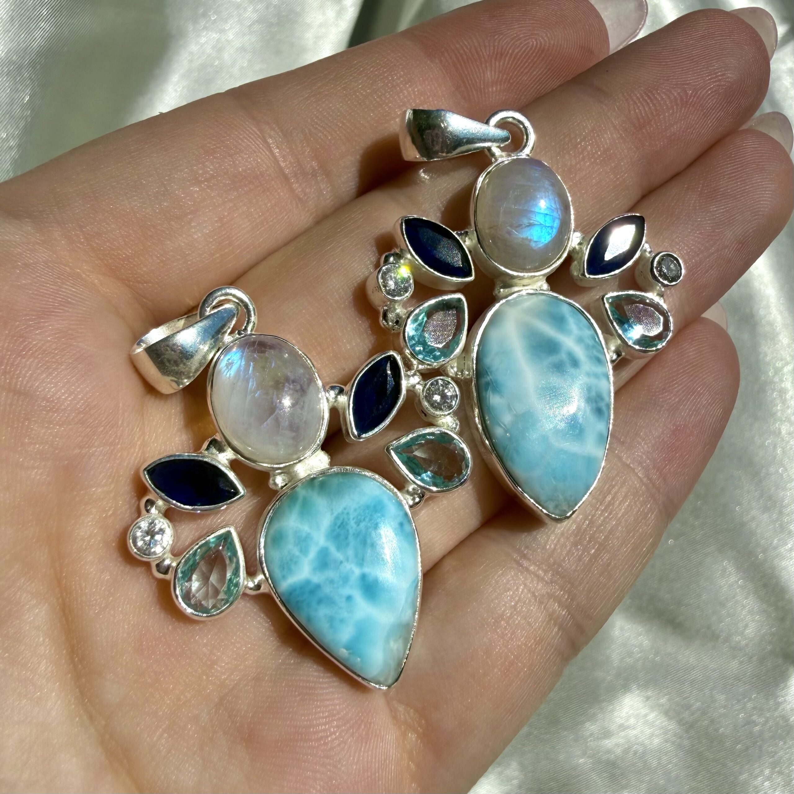 Moonstone, Sapphire, Sky Blue topaz & Larimar pendant