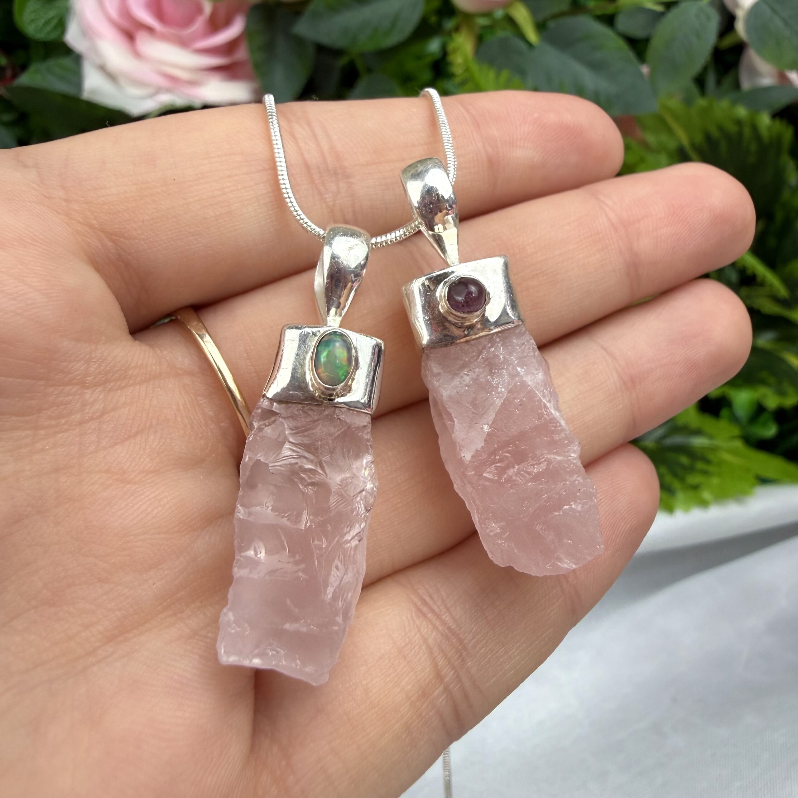 Raw Rose Quartz & Gemstone Pendant - Image 2