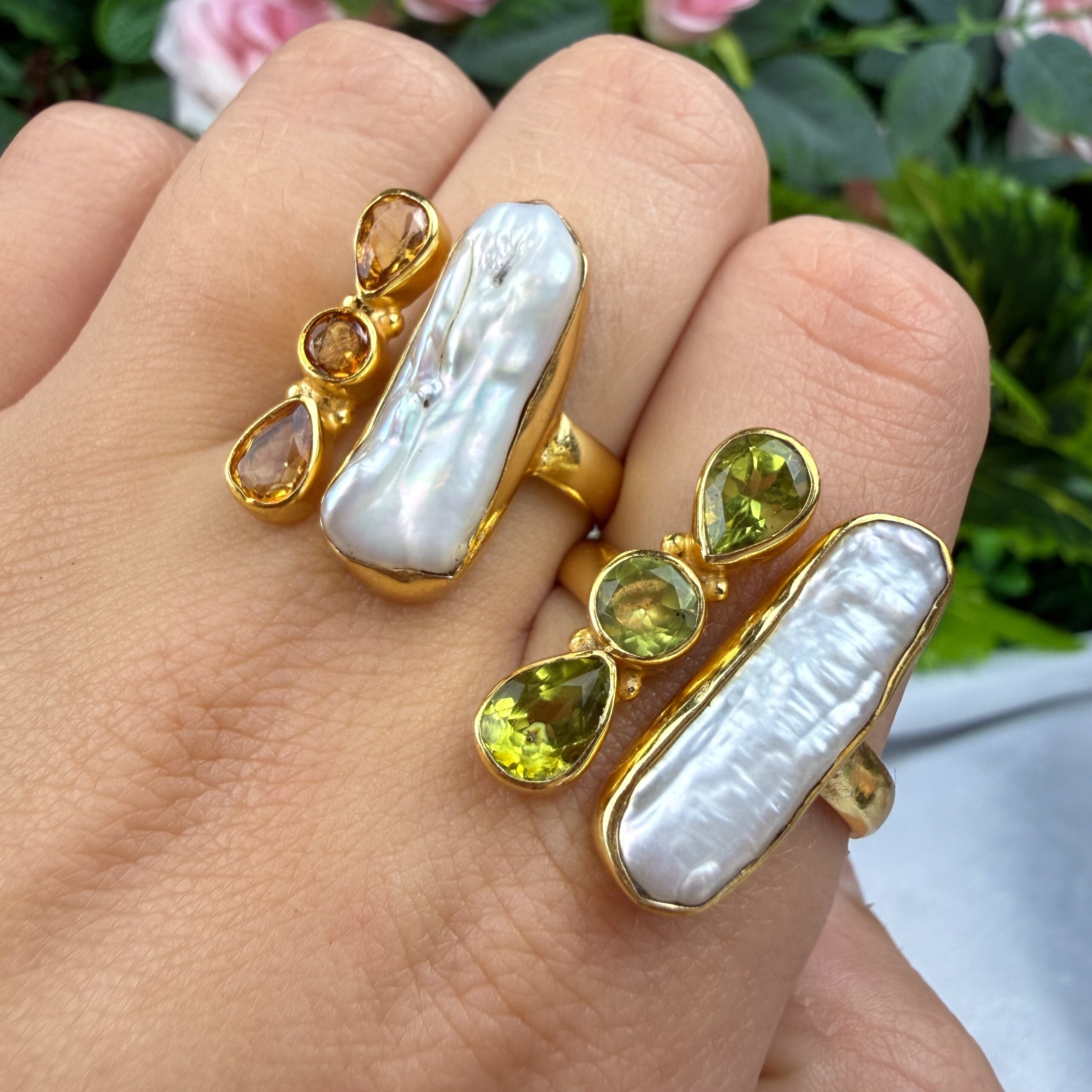 Pearl & Gemstone Statement Ring Gold